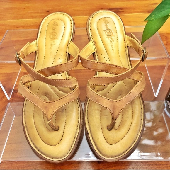 Born Crown Genuine Leather Boho Brown Flip Flops Thong Straps Slippers Sandals. - Picture 3 of 8